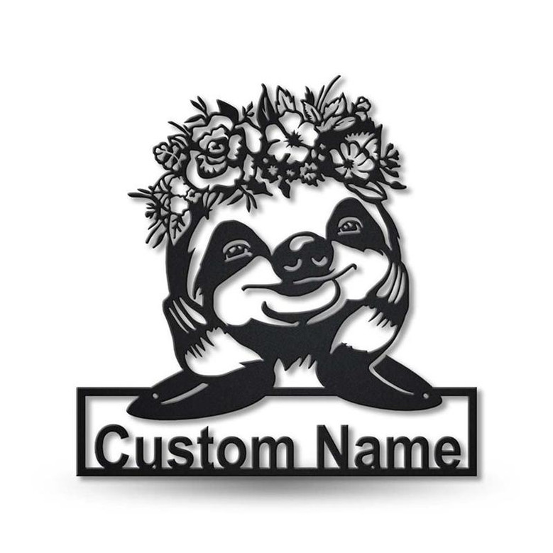 Personalized Sloth With Floral Metal Sign Art | Custom Sloth With Floral Metal Sign | Gifts Funny | Animal Custom