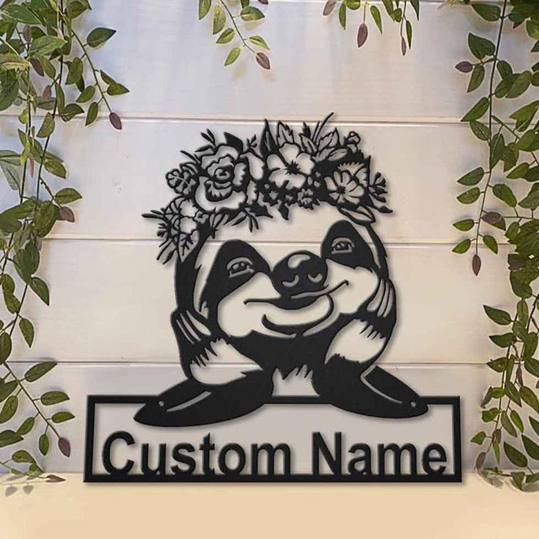 Personalized Sloth With Floral Metal Sign Art | Custom Sloth With Floral Metal Sign | Gifts Funny | Animal Custom