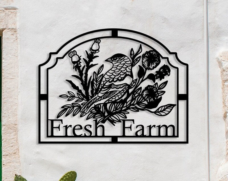 Custom Metal Farmhouse Name Sign, Bird and Flower Farm Sign with Family Name, Farmville Decor
