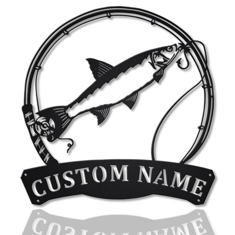Personalized Asp Fishing Fish Pole Monogram Metal Sign Art , Asp Fishing Fish Metal Sign , Fishing Lover Sign Decoration For Living Room