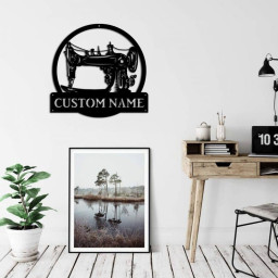 Sewing Machine Monogram Metal Sign Art, Quilting Metal Wall Art Sewing Machine Antler Decor, Housewarming Outdoor Metal Sign