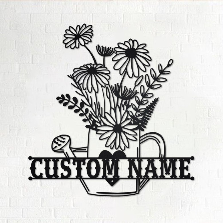 Custom Floral Frame Metal Wall Art, Personalized Floral Frame Name Sign Decoration For Room, Floral Frame Metal Home Decor, Floral Frame
