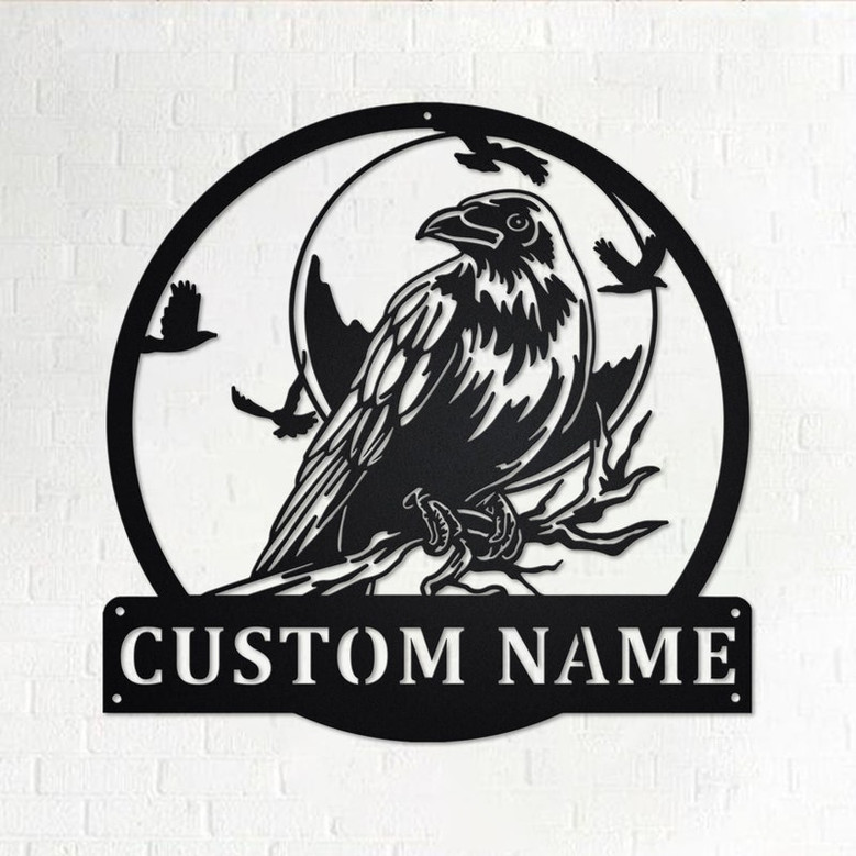 Custom Raven Bird Metal Wall Art, Personalized Raven Name Sign Decoration For Room, Raven Home Decor, Custom Raven,Raven Metal Decor, Raven