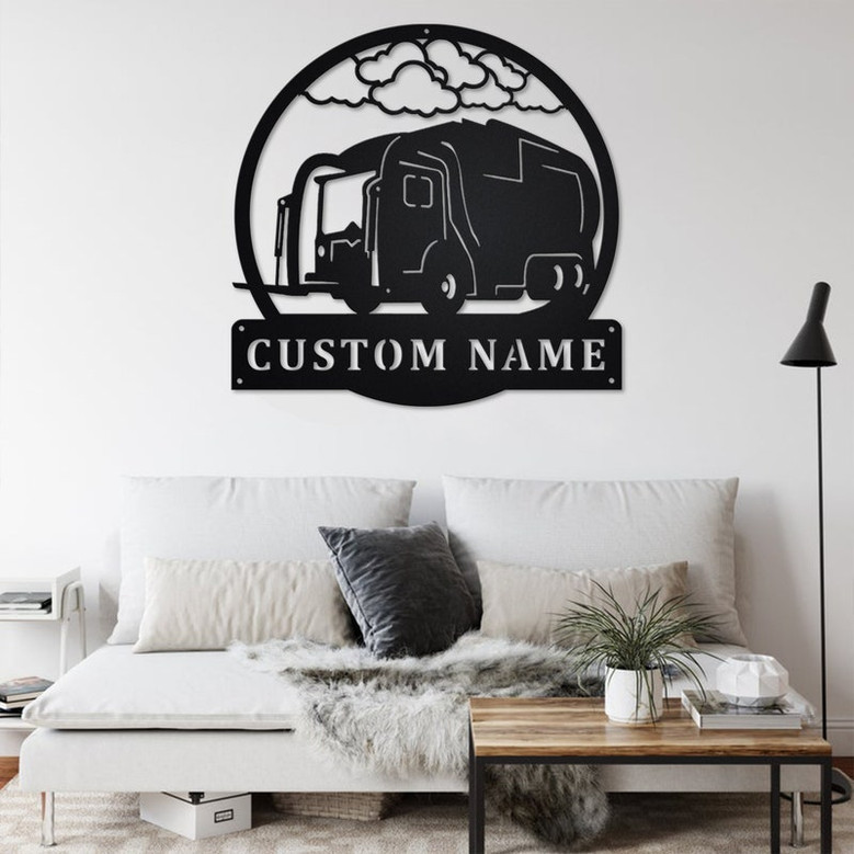 Custom Front Garbage Truck Metal Wall Art, Personalized Truck Driver Name Sign Decoration For Room, Front Garbage Truck Home Decor, Trucker
