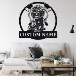 Custom Fire Fighter Gear Metal Wall Art, Personalized Firefighter Name Sign Decoration For Room, Firefighter Home Decor, Custom Firefighter