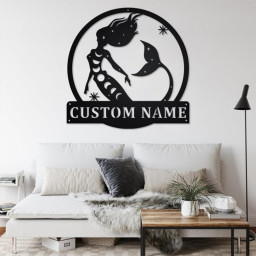 Custom Moon Mermaid Metal Wall Art, Personalized Moon Mermaid Name Sign Decoration For Room, Moon Mermaid Home Decor, Custom Moon Mermaid