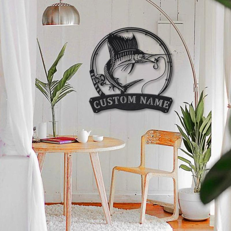 Personalized Sailfish Fishing Fish Pole Metal Sign Art | Custom Sailfish Fishing Metal Sign | Sailfish Fishing Gift | Decor Decoration