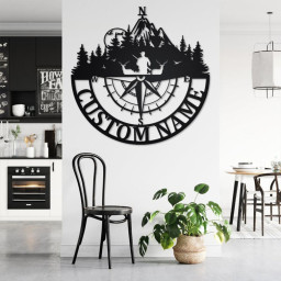 Custom Deer Hunter Compass Metal Wall Art, Personalized Deer Hunter Name Sign Decoration For Room, Deer Hunter Home Decor,Custom Deer Hunter