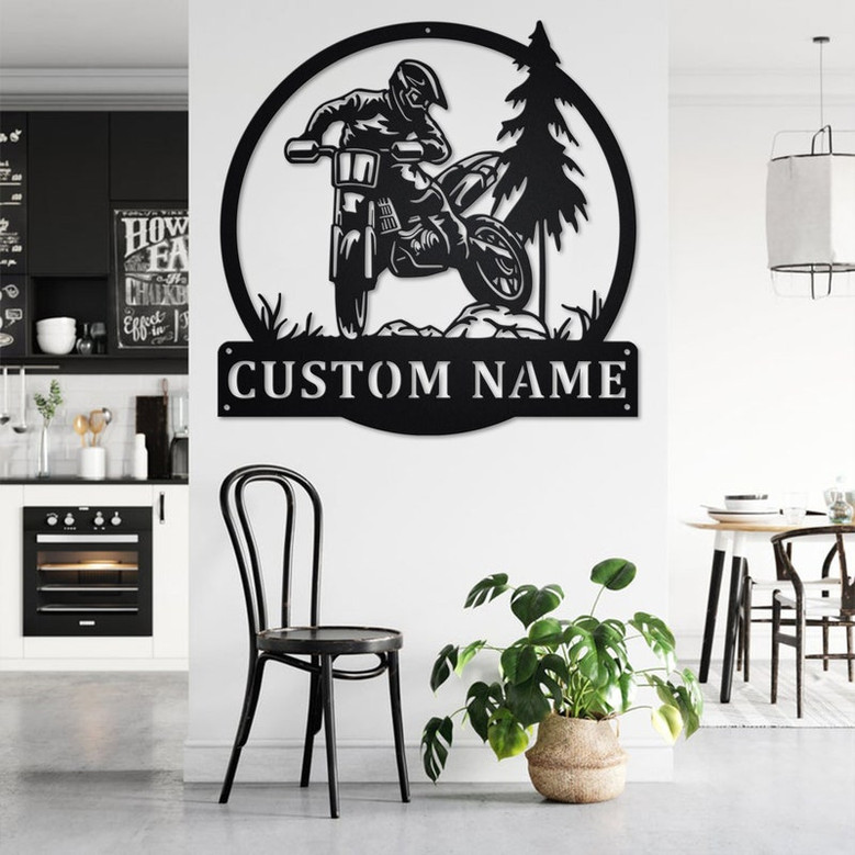 Custom Motocross Rider Metal Wall Art, Personalized Biker Name Sign Decoration For Room, Motorcycle Metal Home Decor, Custom Motocross Rider