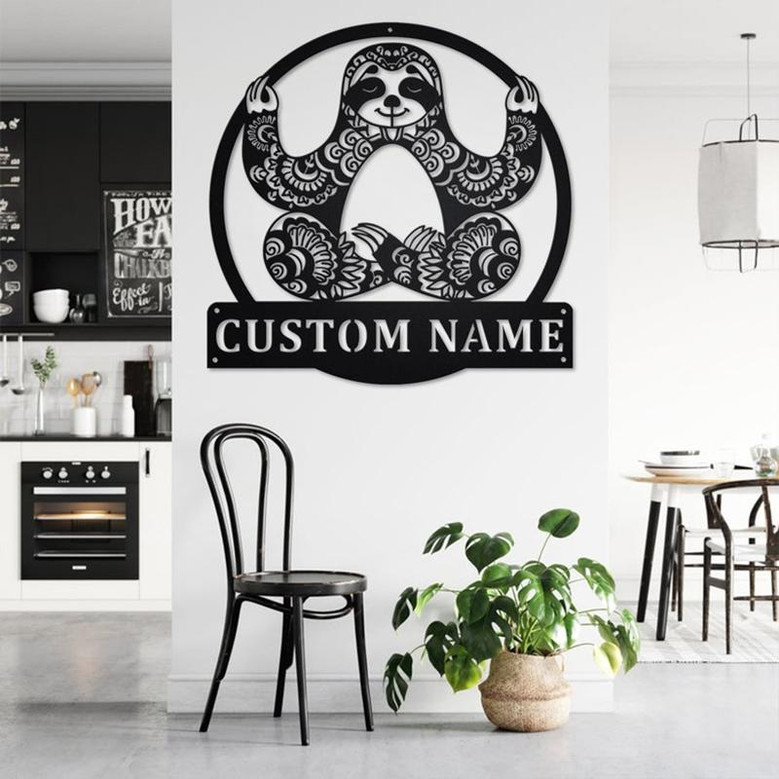 Custom Sloth Mandala Yoga Metal Wall Art, Personalized Sloth Name Sign Decoration For Room, Sloth Home Decor, Custom Sloth, Mandala Yoga