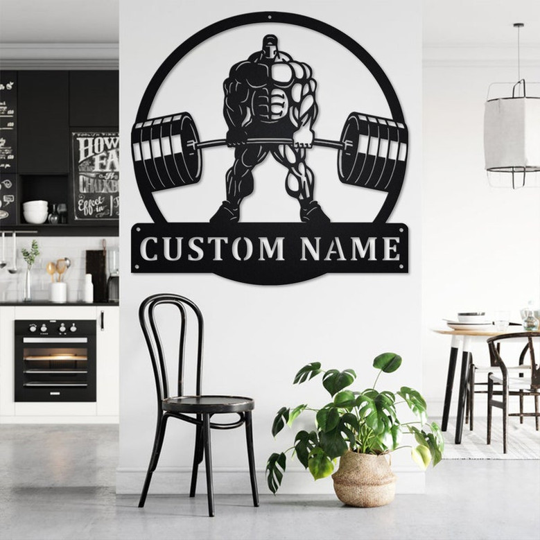 Custom Powerlifting Man Metal Wall Art, Personalized Powerlifting Name Sign Decoration For Room, Powerlifting Metal Home Decor, Powerlifting