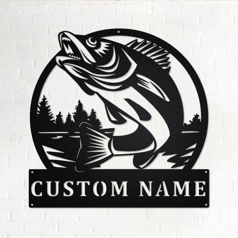 Custom Walleye Fishing Metal Wall Art, Personalized Walleye Fisher Name Sign Decoration For Room, Walleye Fishing Metal Home Decor, Walleye
