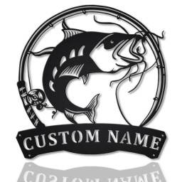 Personalized Catfish Fishing Fish Pole Metal Sign Art | Custom Catfish Fishing Metal Sign | Catfish Fishing Gift | Decor Decoration