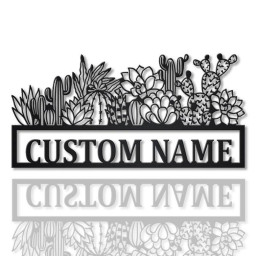 Personalized Cactus Border Monogram Metal Sign Art Custom Cactus Border Metal Sign Cactus Border Lover Sign Decoration For Living Room