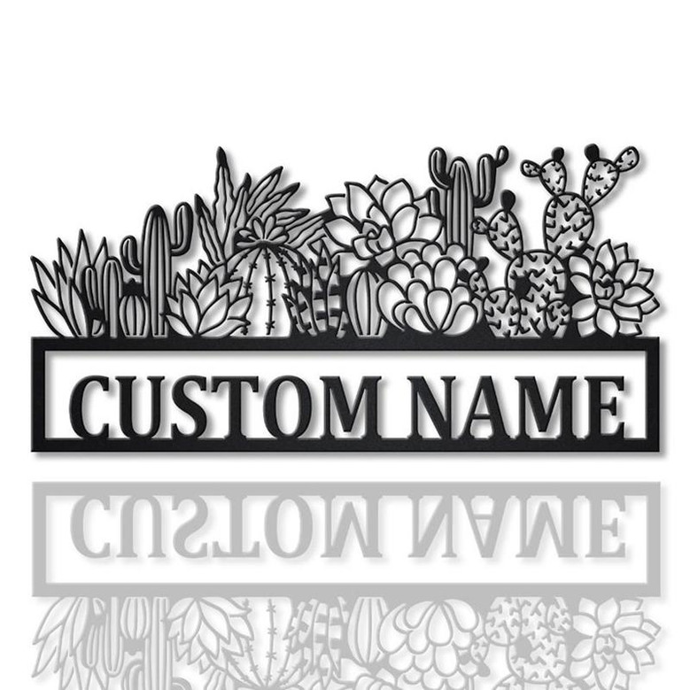 Personalized Cactus Border Monogram Metal Sign Art Custom Cactus Border Metal Sign Cactus Border Lover Sign Decoration For Living Room