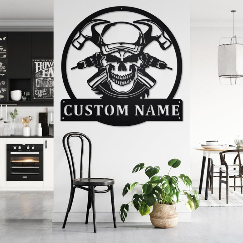 Custom Carpenter Skull Metal Wall Art, Personalized Carpenter Name Sign Decoration For Room, Carpenter Home Decor, Custom Carpenter Skull