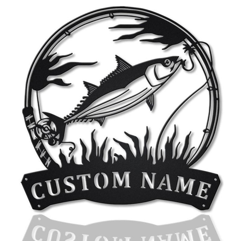 Personalized Skipjack Tuna Fishing Fish Pole Metal Sign Art | Custom Tuna Fishing Metal Sign | Tuna Fishing Funny | Tuna Fishing Gift
