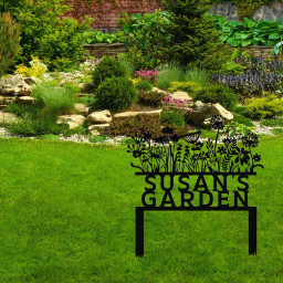 Custom Flowers Metal Garden Decor, Sign for Flower Beds, Personalized Flowers Garden Sign with Stakes
