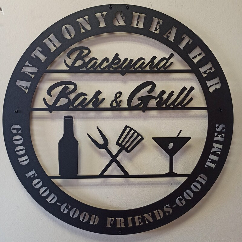 Personalized Metal Sign for Bars and BBQ, Custom Bar and Grill Unique Metal Decor, BBQ Lovers Metal Wall Decor