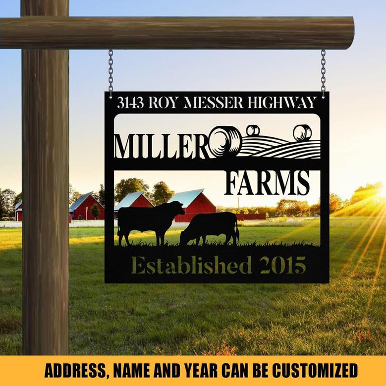 Personalized Metal Farm Sign Barn Cow Cattle Monogram Custom Outdoor Farmhouse Front Gate Wall Decor Art Gift