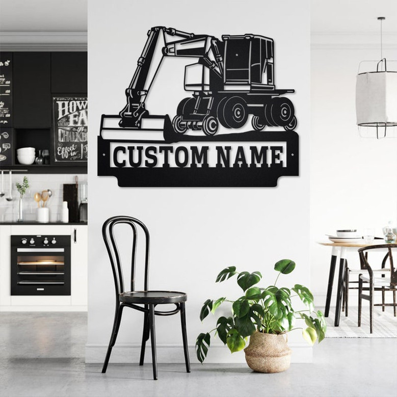 Custom Road Excavator Metal Wall Art, Personalized Excavator Name Sign Decoration For Room, Excavator Metal Home Decor, Custom Excavator