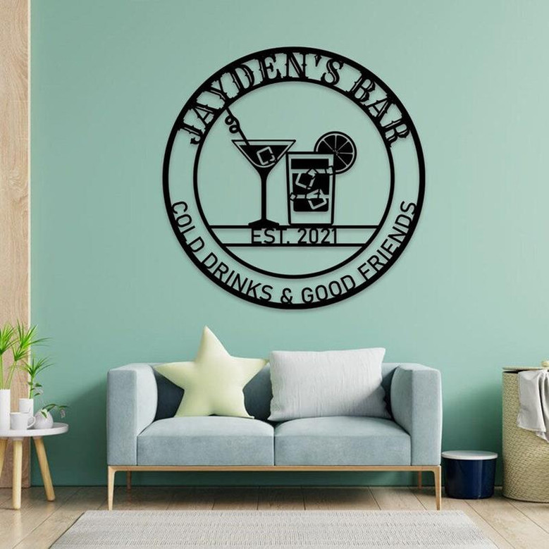 Custom Bar Sign Whisky Cocktail Drink Personalized Metal Wall Art Whiskey Sign Metal Family Name Sign with Margarita Lover Gift
