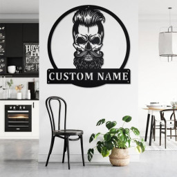 Custom Skull With Beard Metal Wall Art, Personalized Beard Name Sign Decoration For Room, Beard Home Decor, Custom Beard, Beard Dad, Beard