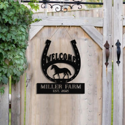 Personalized Metal Horse Hoof Shoes Sign Monogram Custom Outdoor Farm Farmhouse Ranch Stable Acres Wall Decor Art Gift