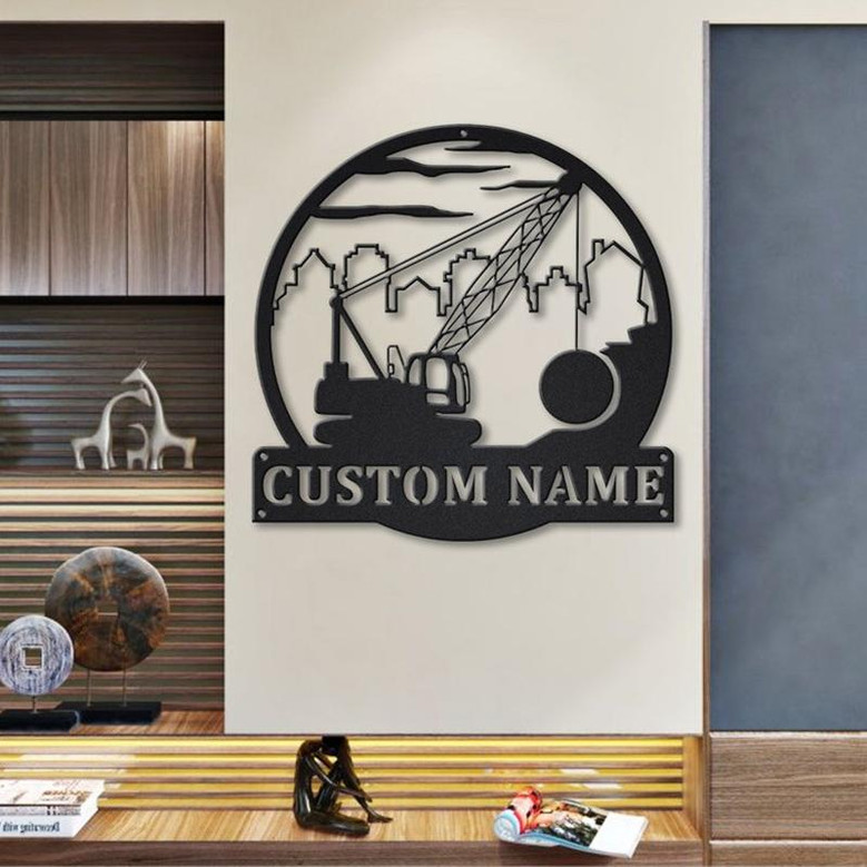 Personalized Wrecking Ball Crane Monogram Metal Sign Art | Custom Wrecking Ball Crane Metal Sign | Decor Decoration | Crane Gift