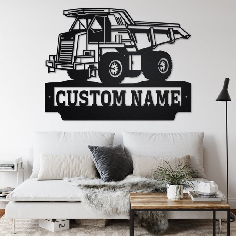 Custom Mining Truck Metal Wall Art, Personalized Mining Truck Name Sign Decoration For Room, Mining Metal Home Decor, Custom Mining Truck