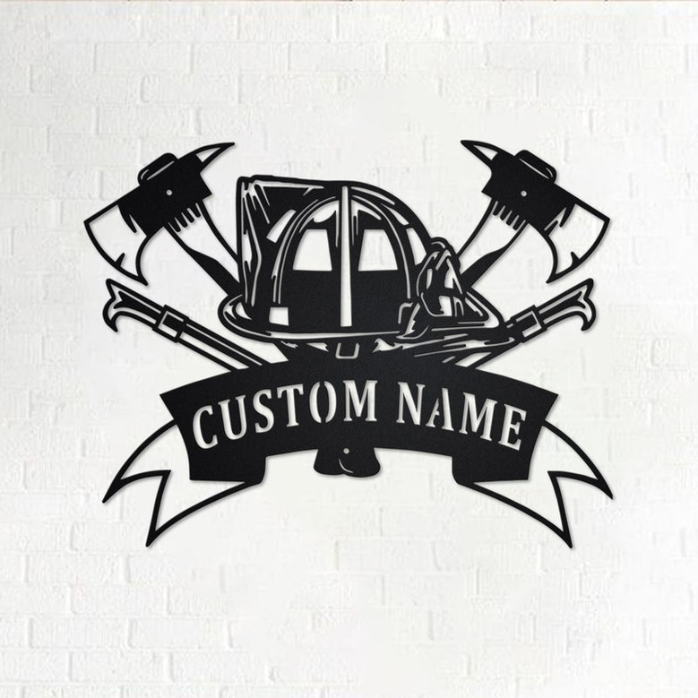 Custom Fire Fighter Tools Metal Wall Art, Personalized Firefighter Name Sign Decoration For Room, Firefighter Metal Home Decor, Firefighter