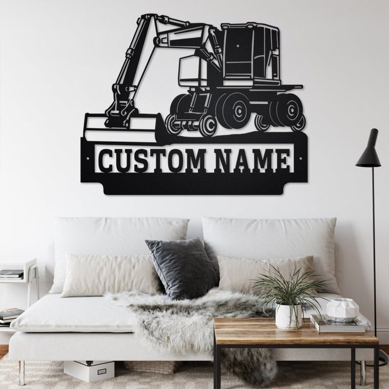 Custom Road Excavator Metal Wall Art, Personalized Excavator Name Sign Decoration For Room, Excavator Metal Home Decor, Custom Excavator