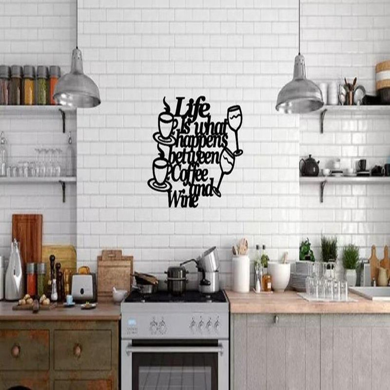 Life Is What Happens Between Coffee And Wine Wall Hanging Metal Coffee Sign Kitchen Decor Coffee Bar Sign Farmhouse Decor Coffee Lover