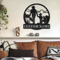 Personalized Cowgirl And Son Monogram Metal Sign Art , Custom Cowgirl And Son Metal Sign, Cowgirl Lover Sign Decoration For Living Room