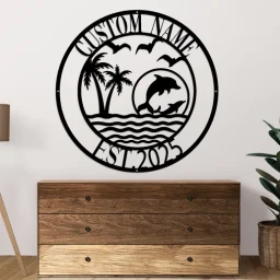 Beach Dolphin Laser Cutting Metal sign