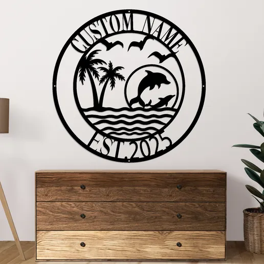 Beach Dolphin Laser Cutting Metal sign