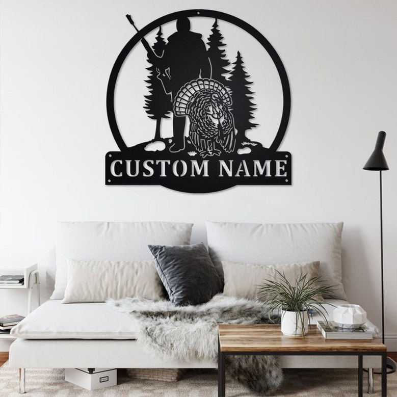 Custom Turkey Hunter Metal Wall Art, Personalized Turkey Hunter Head Name Sign Decoration For Room, Turkey Hunter Head Home Decor