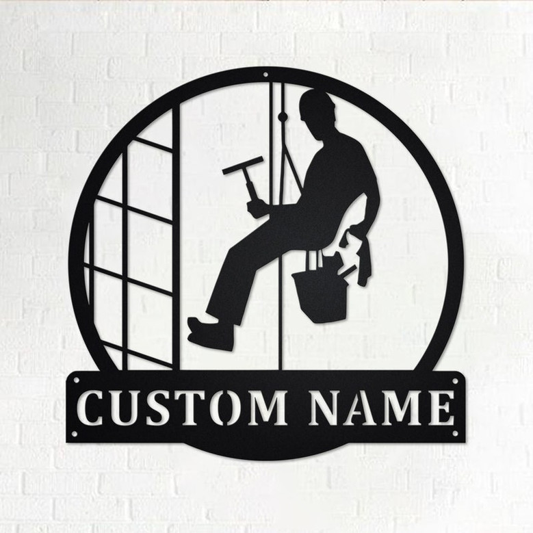 Custom Building Glass Cleaner Metal Wall Art, Personalized Glass Cleaner Name Sign Decoration For Room, Glass Cleaner Metal Home Decor