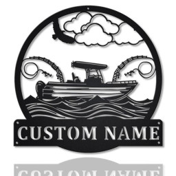 Personalized Fishing Boat Monogram Metal Sign Art | Custom Fishing Boat Metal Sign | Fishing Lover Sign Decoration For Living Room