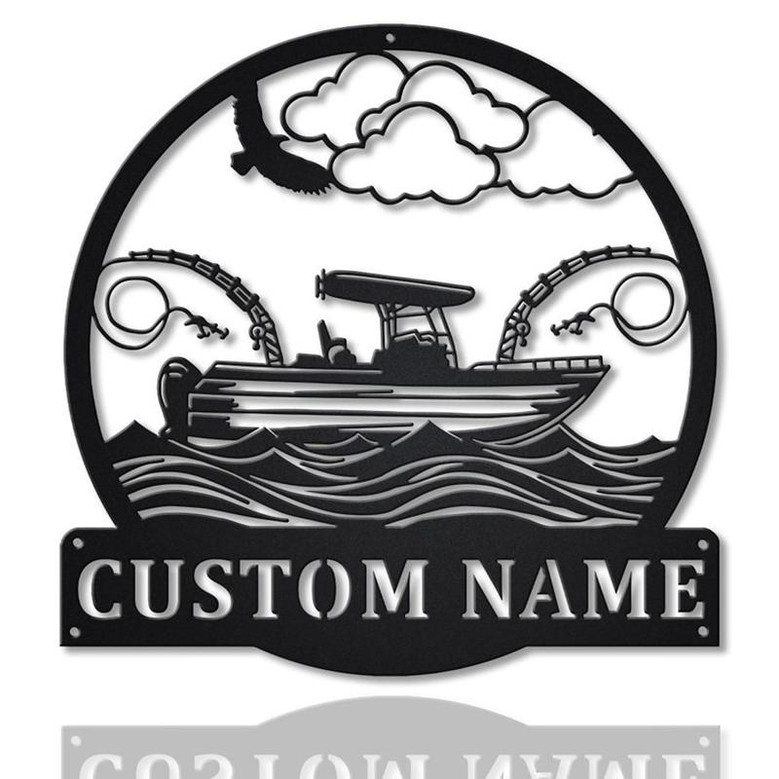 Personalized Fishing Boat Monogram Metal Sign Art | Custom Fishing Boat Metal Sign | Fishing Lover Sign Decoration For Living Room