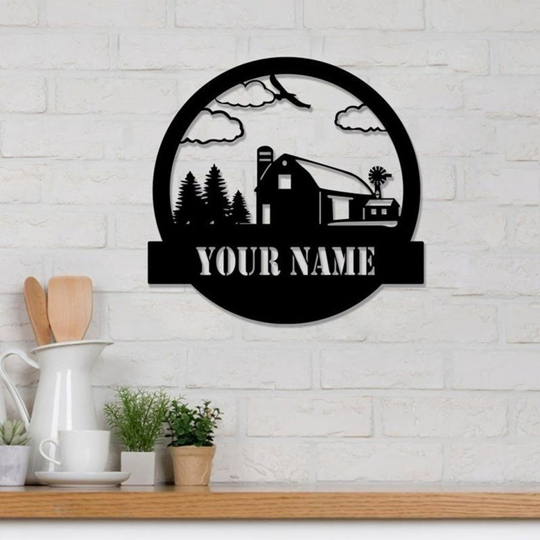 Custom Farmhouse Cut Metal Sign Farmer Metal Wall Art Personalized Metal Farm Sign House Monogram Wall Hanging Gift For Farmers