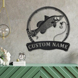 Personalized Barramundi Fishing Fish Pole Metal Sign Art Custom Barramundi Fishing Metal Sign Fishing Lover Sign Decoration For Living Room
