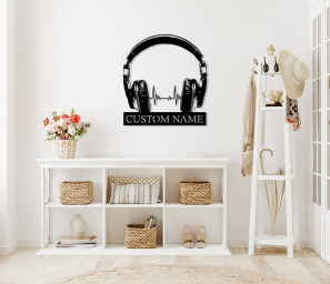 Custom Earphones Metal Wall Art, Personalized Headphones Decor, Musical Instrument, Music Lovers Gift