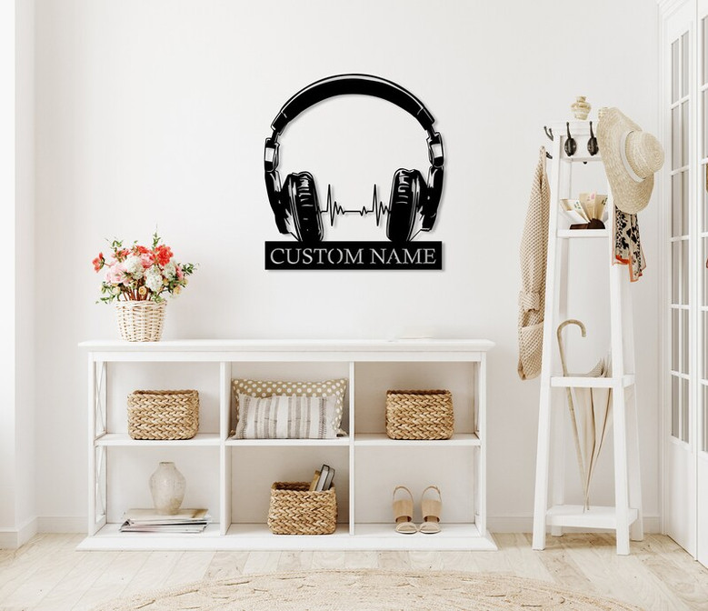 Custom Earphones Metal Wall Art, Personalized Headphones Decor, Musical Instrument, Music Lovers Gift