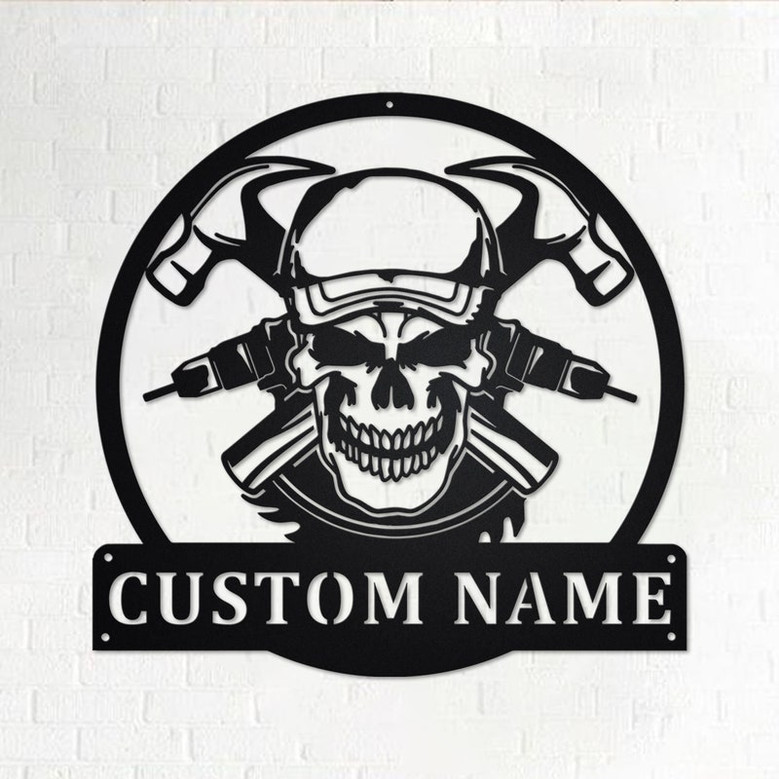 Custom Carpenter Skull Metal Wall Art, Personalized Carpenter Name Sign Decoration For Room, Carpenter Home Decor, Custom Carpenter Skull