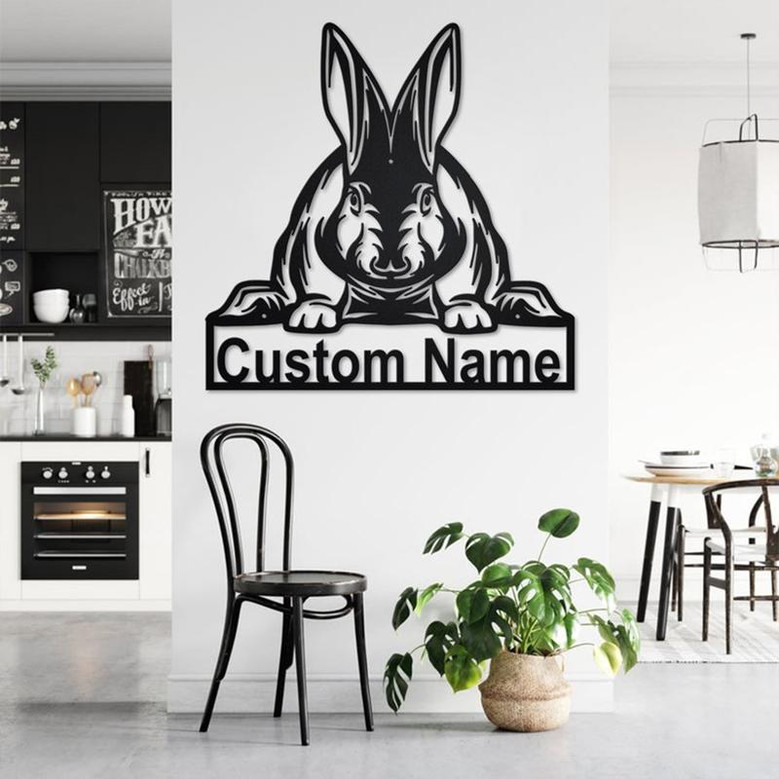 Custom Rabbit Metal Wall Art, Personalized Rabbit Name Sign Decoration For Room, Rabbit Home Decor, Custo Rabbit, Rabbit Metal Wall Decor