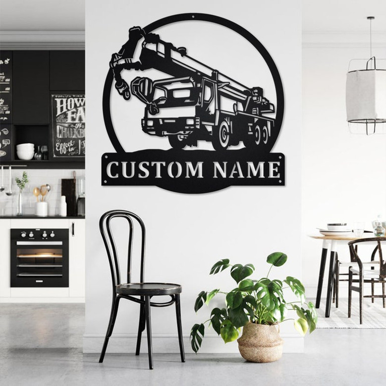 Custom Crane Truck Metal Wall Art, Personalized Crane Truck Name Sign Decoration For Room, Crane Truck Home Decor, Custom Crane Truck