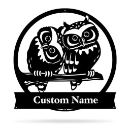 Owl Monogram With Custom Name Metal Sign Decor, Housewarming Decor