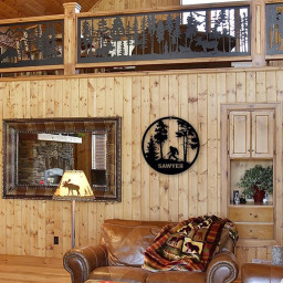 Bigfoot Personalized Family Name Sign - Custom Metal Sasquatch Wall Sign Wall Art Customized with Name - Indoor or Outdoor Door Hanger Sign