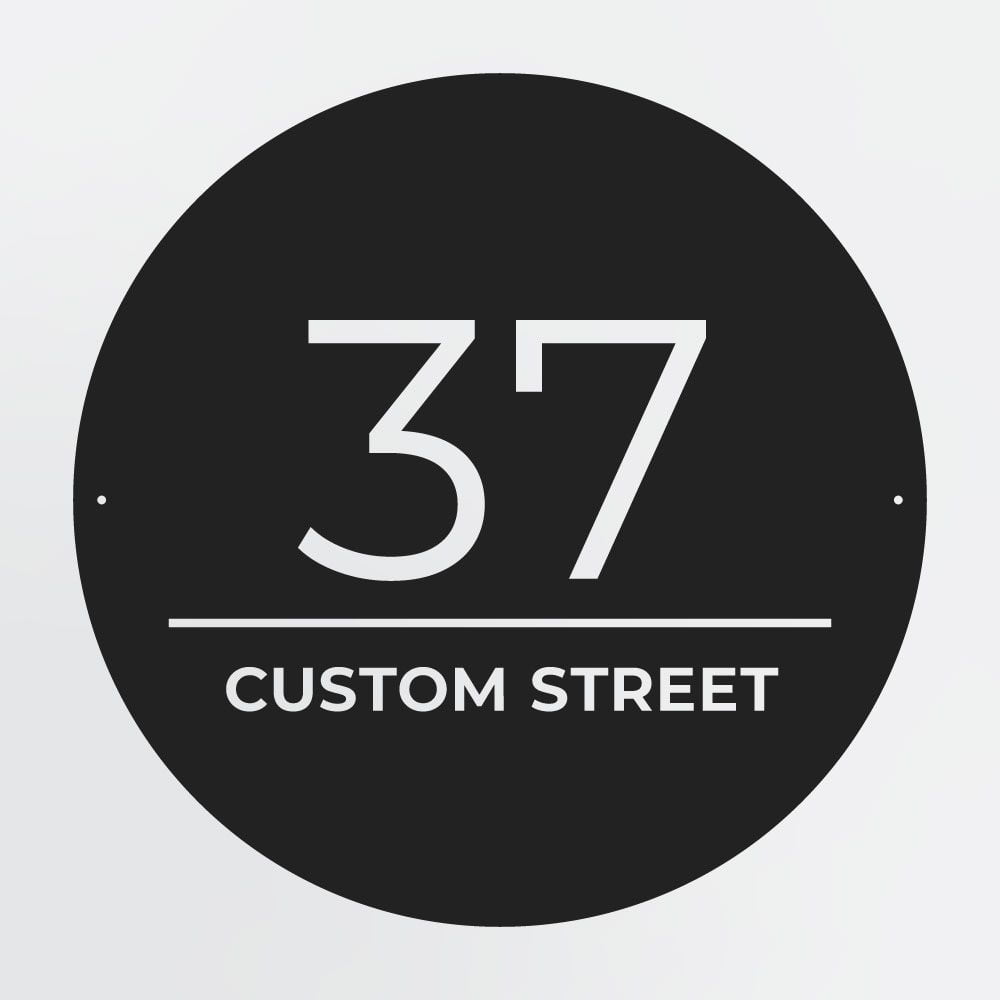 Circle Address Plaque With Custom House Number, Street Name, Personalized Solid Framed Metal Sign